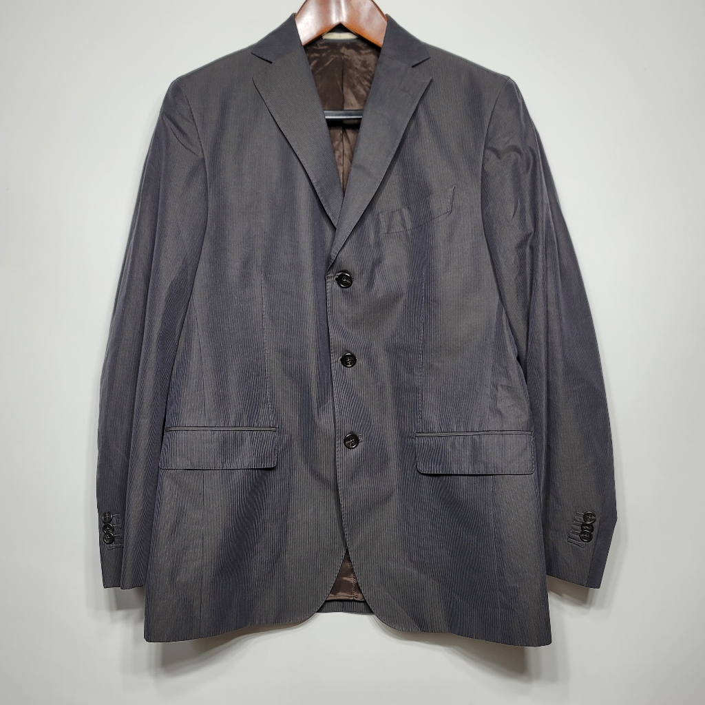 Massimo Dutti 100% Extrafine Cotton Gray Striped Blazer Jacket Size 42r